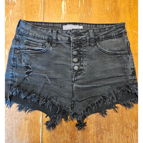 Womens Shorts Size 27 Just USA Button Fly Distressed Hem Black Gray - Picture 3 of 4